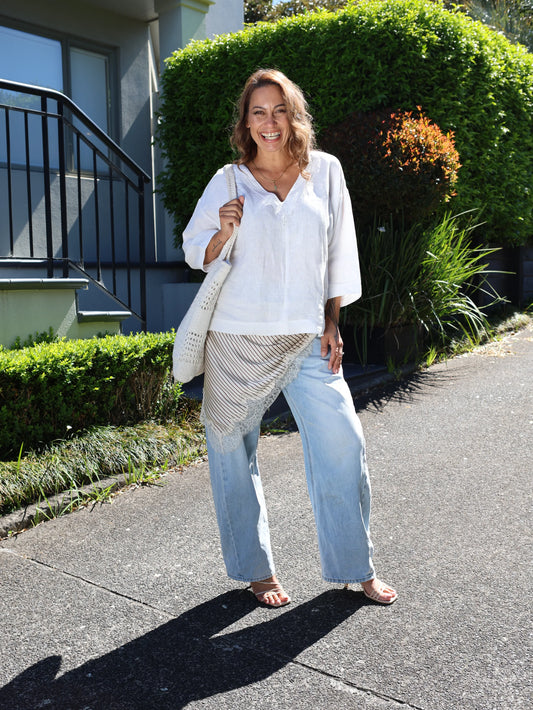 Te Ua Linen Top - Ma White